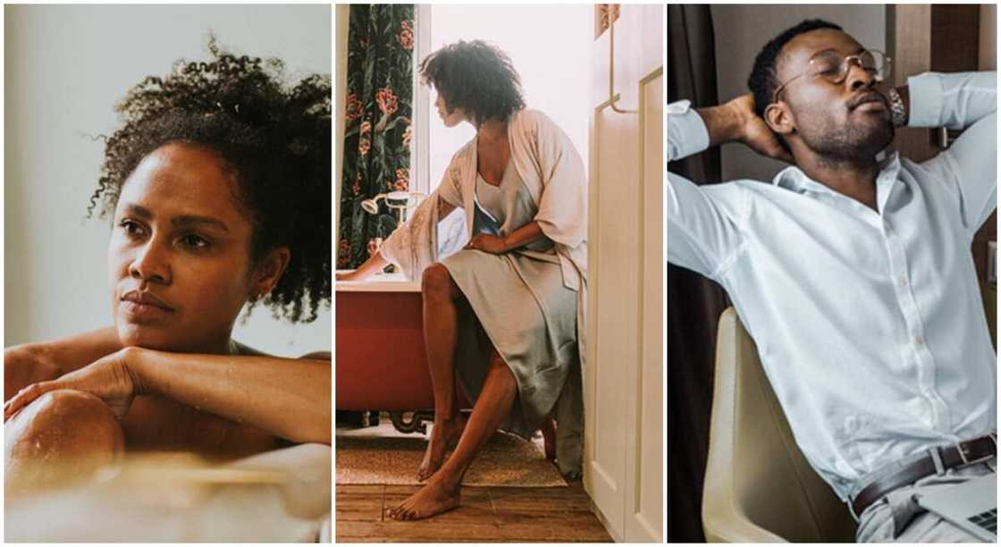 Photos of a man and woman in a room. Photos of a man and woman in a room.