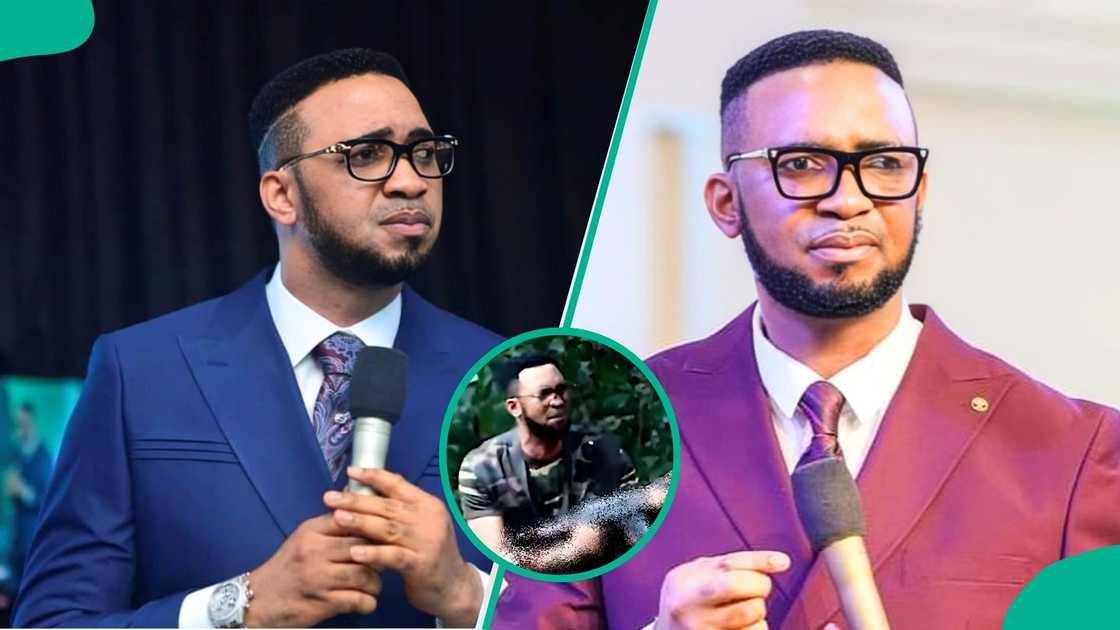 Nigerian pastor Chris Okafor has sparked a heated online debate after a video showed him fighting Satan and demons in the bush while wearing full army camouflage and shooting a rifle to depict spiritual warfare and invite followers to battle evil forces Nigerian pastor Chris Okafor has sparked a heated online debate after a video showed him fighting Satan and demons in the bush while wearing full army camouflage and shooting a rifle to depict spiritual warfare and invite followers to battle evil forces