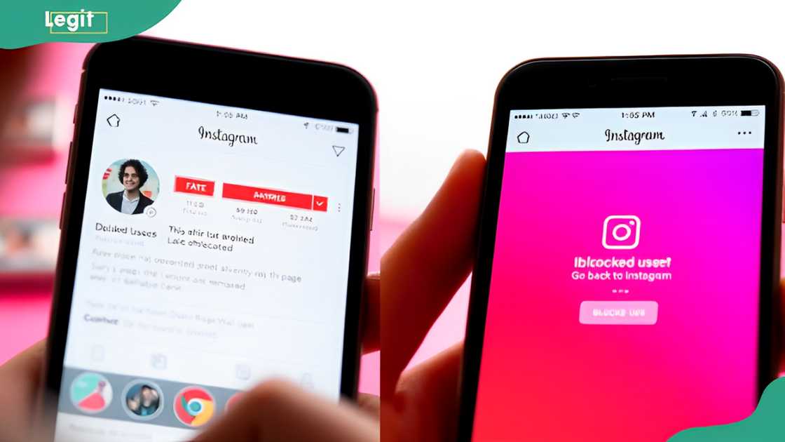 Photo illustration of an active Instagram profile and a blocked Instagram account.