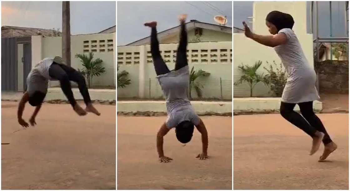 Photos of a lady performing back-flips. Photos of a lady performing back-flips.