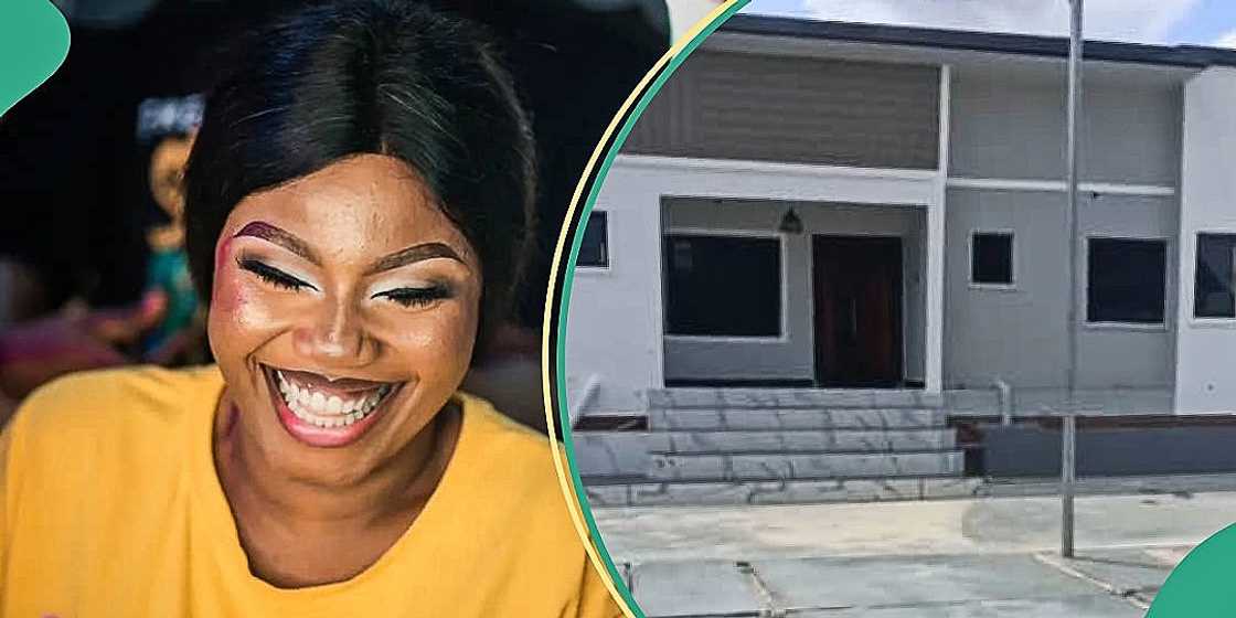 Woman celebrates as husband builds house Woman celebrates as husband builds house