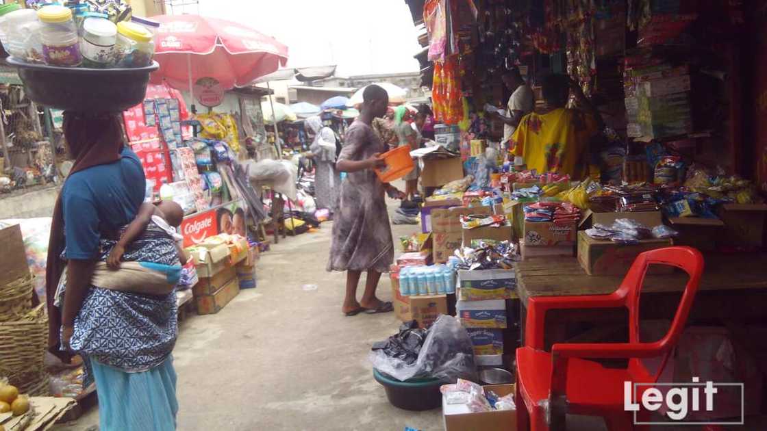 It is still business as usual in the market as traders continue to lament poor sales. Photo credit: Esther Odili It is still business as usual in the market as traders continue to lament poor sales. Photo credit: Esther Odili