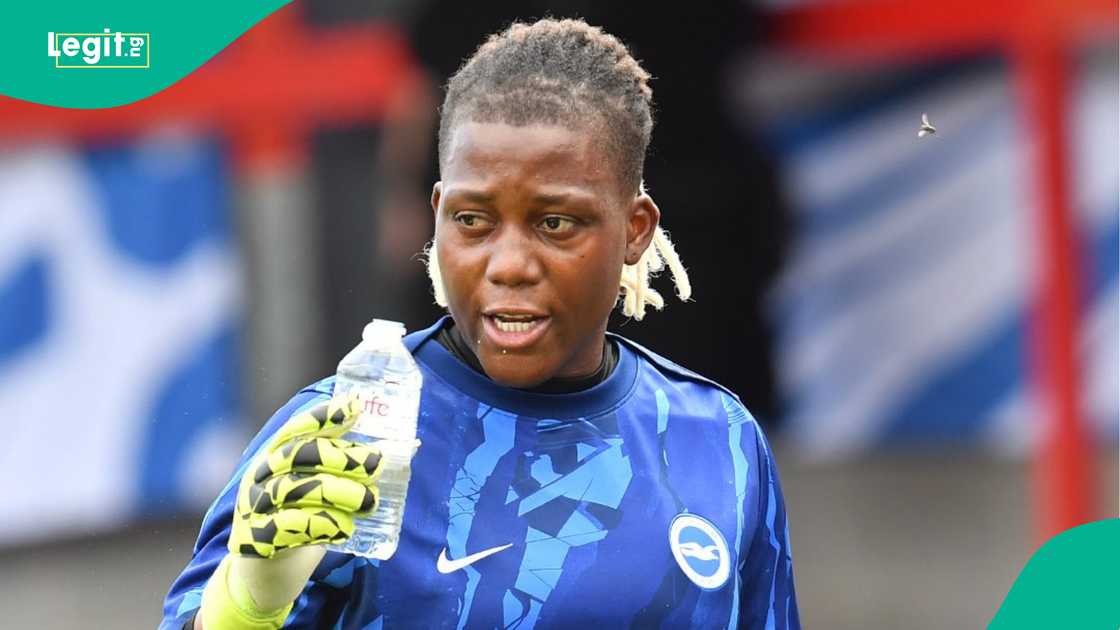 Chiamaka Nnadozie, Brighton and Hove Albion Women, Aston Villa Women, Broadfield Stadium, Crawley. Chiamaka Nnadozie, Brighton and Hove Albion Women, Aston Villa Women, Broadfield Stadium, Crawley.