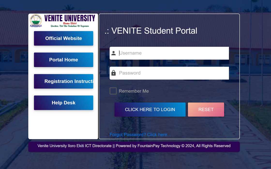 The Venite University student portal