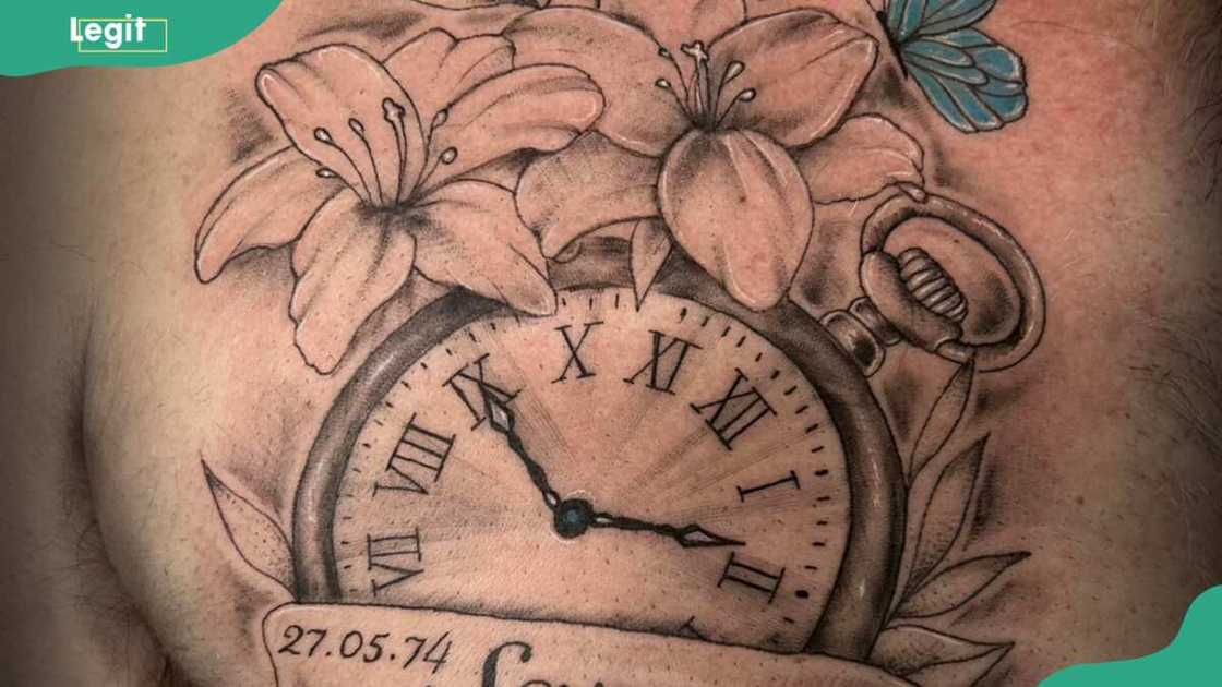 Floral vines clock tattoo Floral vines clock tattoo