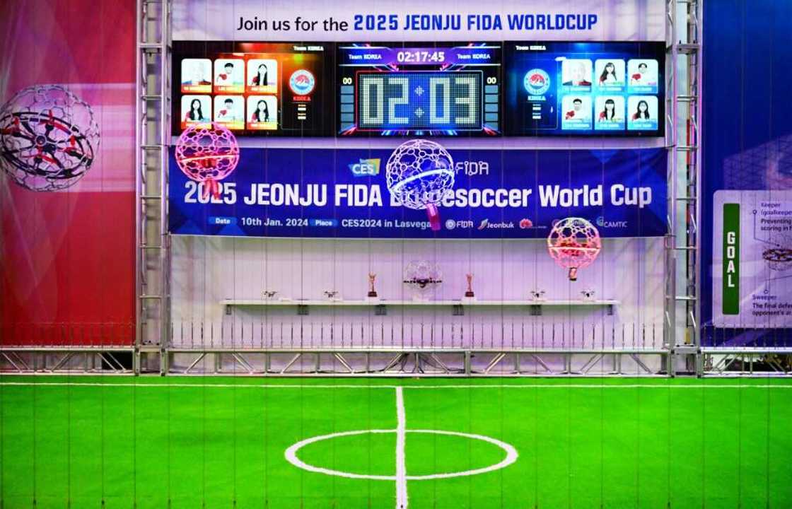 Drones hover over midfield during a drone soccer match at the Consumer Electronics Show (CES) in Las Vegas Drones hover over midfield during a drone soccer match at the Consumer Electronics Show (CES) in Las Vegas