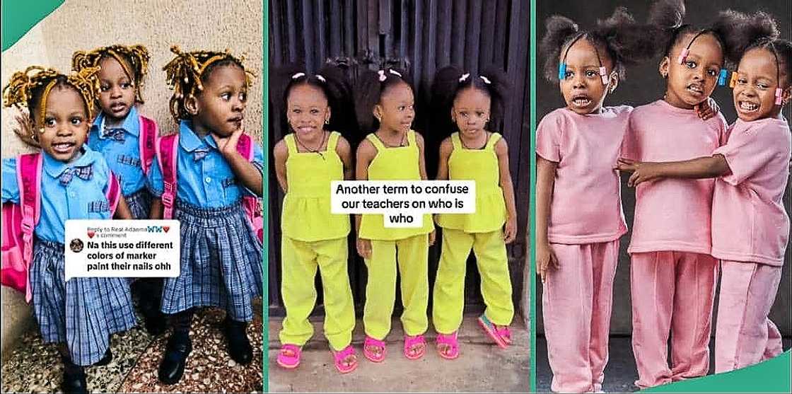 Video shows identical Nigerian triplets in school uniform Video shows identical Nigerian triplets in school uniform