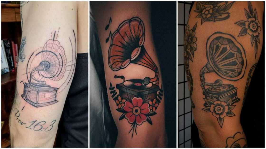 Gramophone music tattoo