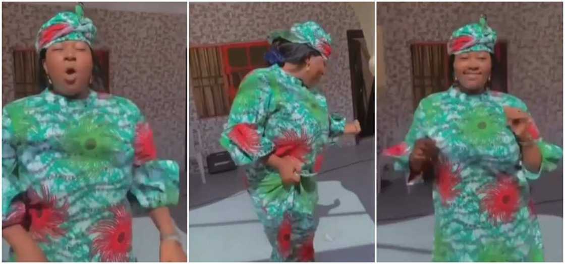 Beautiful Nigerian lady in green gown gives cool dance to celebrate being the only wife.