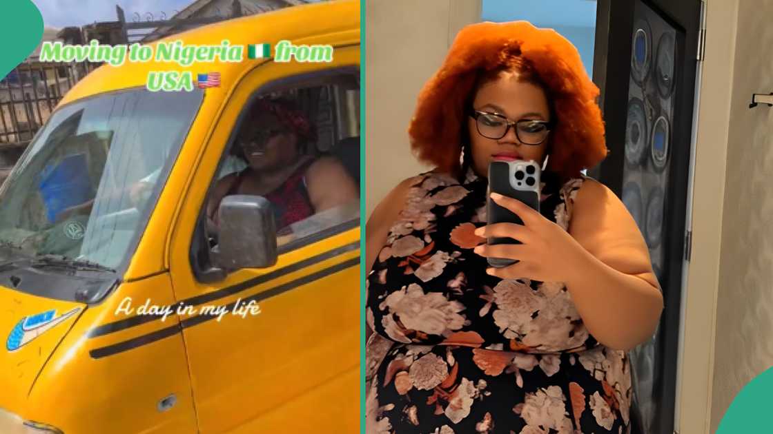 After returning from US, lady spotted driving danfo bus in Lagos After returning from US, lady spotted driving danfo bus in Lagos