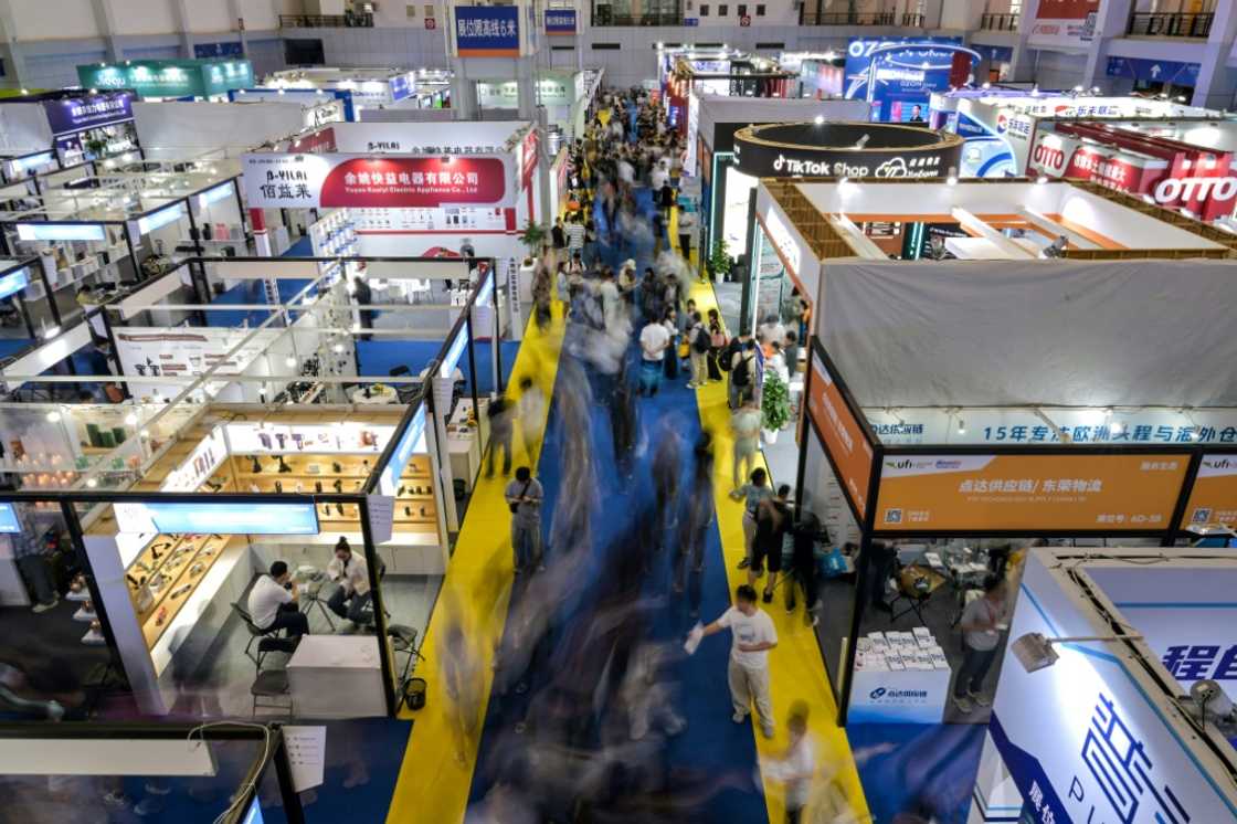 Hundreds of exporters selling everything from furniture to small electronic devices and baby toys jostled for attention in the expo hall Hundreds of exporters selling everything from furniture to small electronic devices and baby toys jostled for attention in the expo hall