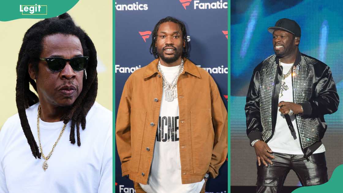Some of the top East Coast rappers: Jay-Z, Meek Mill, and 50 Cent