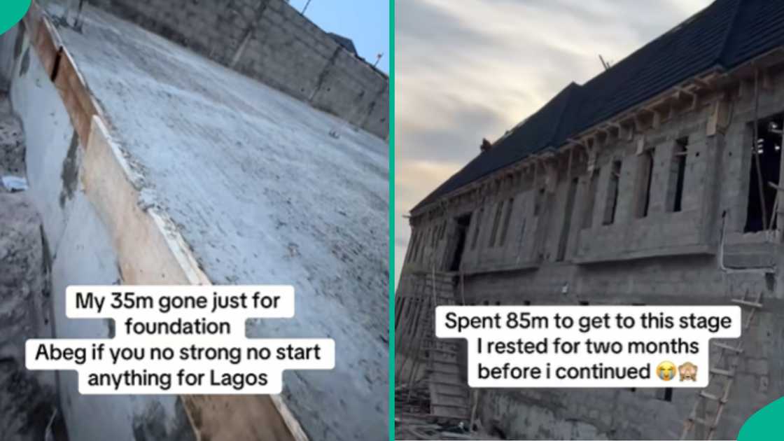 A lady who spent N85m on building project shows uncompleted structure.