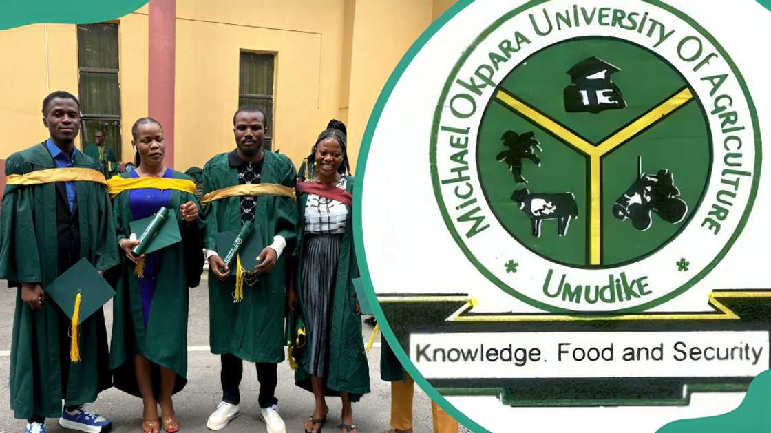 MOUAU graduates and logo