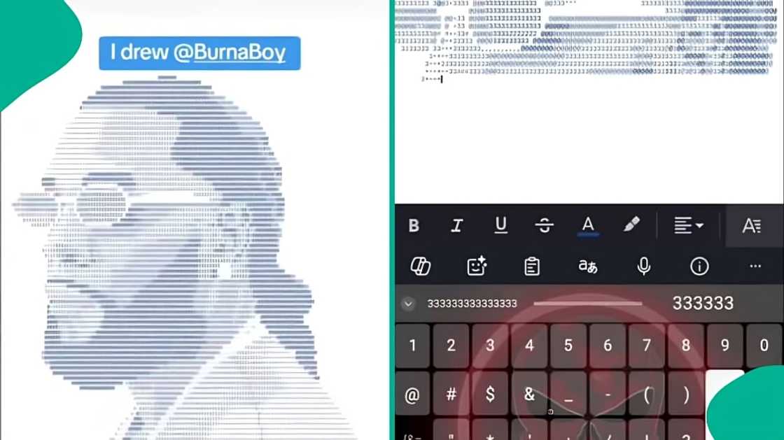 Young Nigerian leaves many speechless after using keyboard characters to draw Burna Boy Young Nigerian leaves many speechless after using keyboard characters to draw Burna Boy