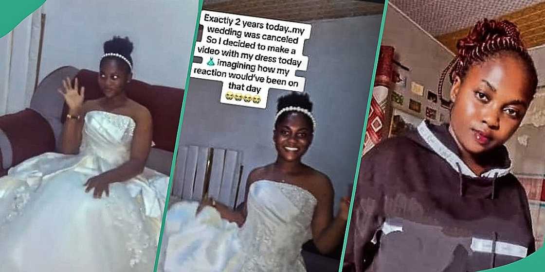 Lady wears wedding gown to stay at home