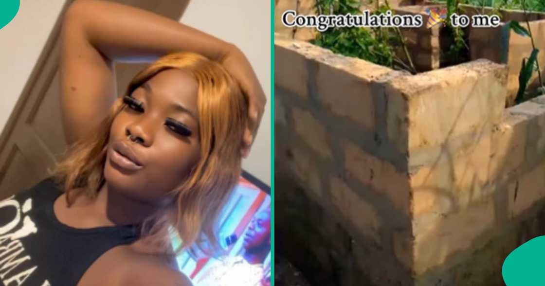 A Nigerian lady showed the small uncompleted house she built on a land she bought for N800,000. A Nigerian lady showed the small uncompleted house she built on a land she bought for N800,000.