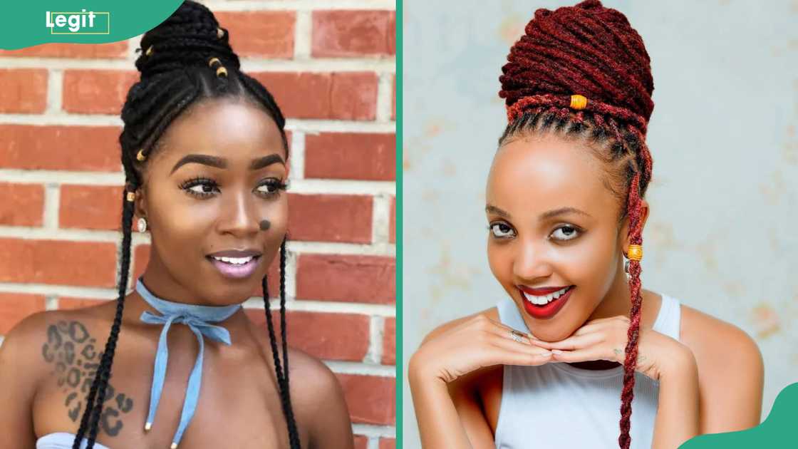 Braided loc high bun with beads Braided loc high bun with beads