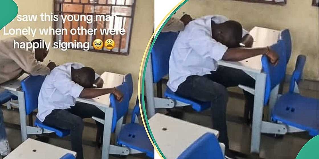 Video shows graduate sitting alone in class Video shows graduate sitting alone in class