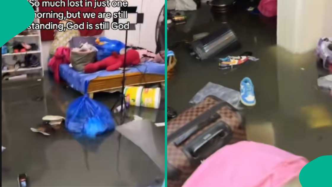 Lady shows how flood overtook her apartment.