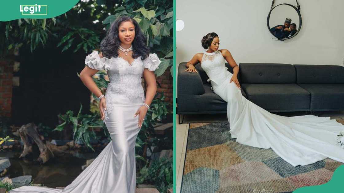 Bides in white train gowns Bides in white train gowns