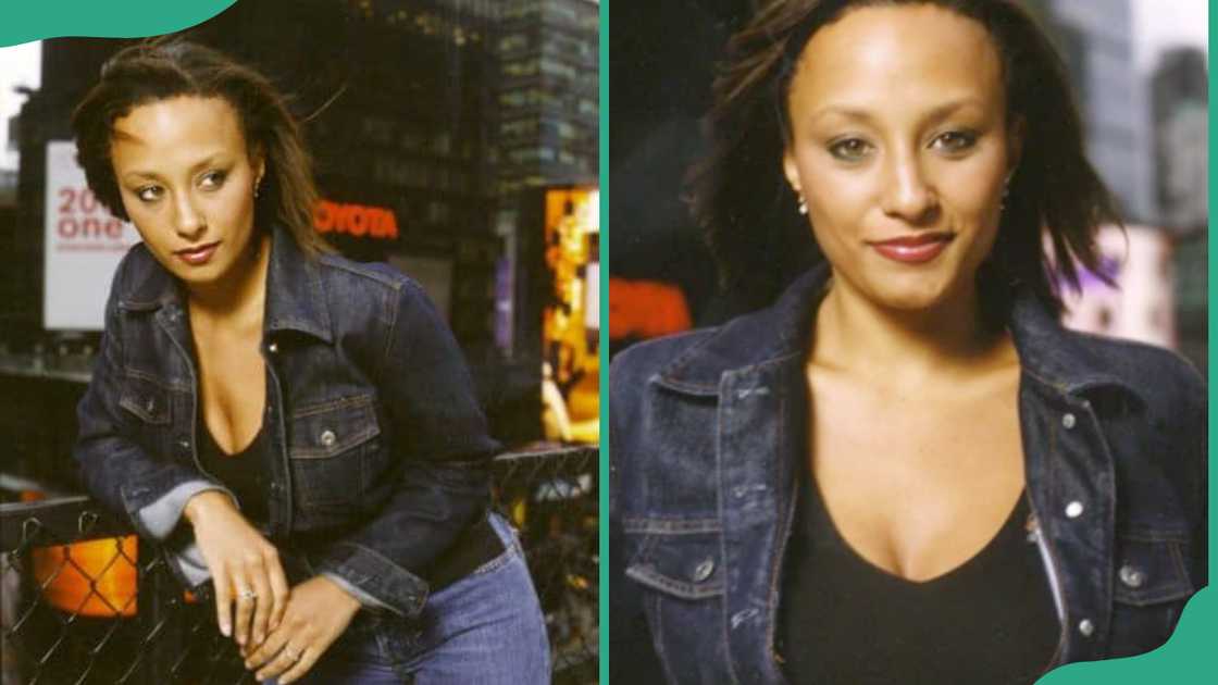 Coral Smith in a dark blue denim jacket and jeans Coral Smith in a dark blue denim jacket and jeans