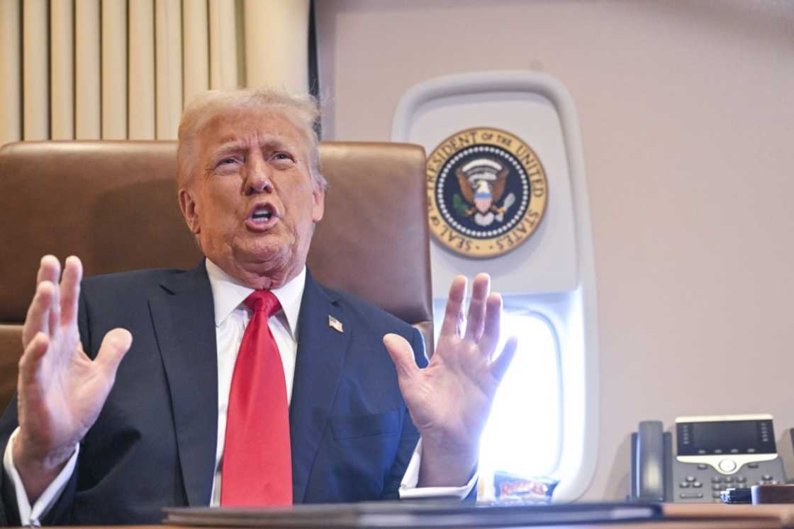 US President Donald Trump speaks to the press after signing a proclamation renaming the Gulf of Mexico as the Gulf of America aboard Air Force One, as it flies over the Gulf enroute to New Orleans, Louisiana on Febrary 09, 2025. For years, as disputes over names on the map riled up nationalist passions in several parts of the world, US policymakers have watched warily, trying to stay out or to quietly encourage peace. Suddenly, the United States has gone from a reluctant arbiter to a nomenclature belligerent, as President Donald Trump declared that the Gulf of Mexico will henceforth be called the "Gulf of America." In an executive order signed hours after he returned to the White House, Trump called the water body an "indelible part of America" critical to US oil production and fishing and "a favorite destination for American tourism and recreation activities." US President Donald Trump speaks to the press after signing a proclamation renaming the Gulf of Mexico as the Gulf of America aboard Air Force One, as it flies over the Gulf enroute to New Orleans, Louisiana on Febrary 09, 2025. For years, as disputes over names on the map riled up nationalist passions in several parts of the world, US policymakers have watched warily, trying to stay out or to quietly encourage peace. Suddenly, the United States has gone from a reluctant arbiter to a nomenclature belligerent, as President Donald Trump declared that the Gulf of Mexico will henceforth be called the "Gulf of America." In an executive order signed hours after he returned to the White House, Trump called the water body an "indelible part of America" critical to US oil production and fishing and "a favorite destination for American tourism and recreation activities."