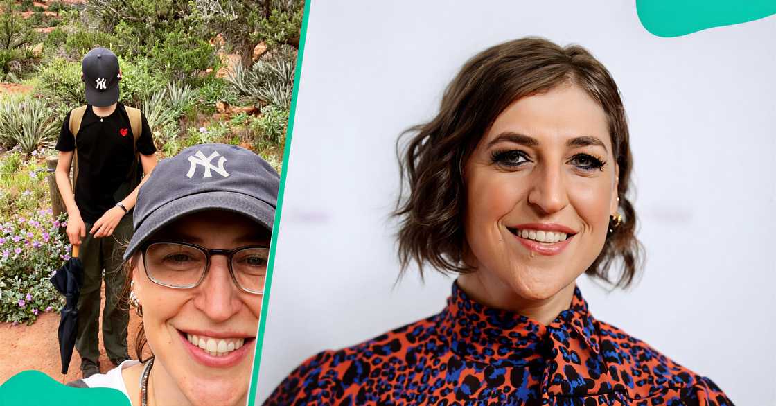 Mayim Bialik pictured hiking with her son, Miles Stone (L). The actress was at the 2019 Saban Community Clinic gala (R) Mayim Bialik pictured hiking with her son, Miles Stone (L). The actress was at the 2019 Saban Community Clinic gala (R)