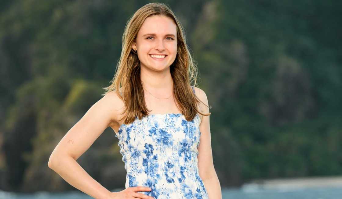 Caroline Vidmar poses standing on a beach. Caroline Vidmar poses standing on a beach.