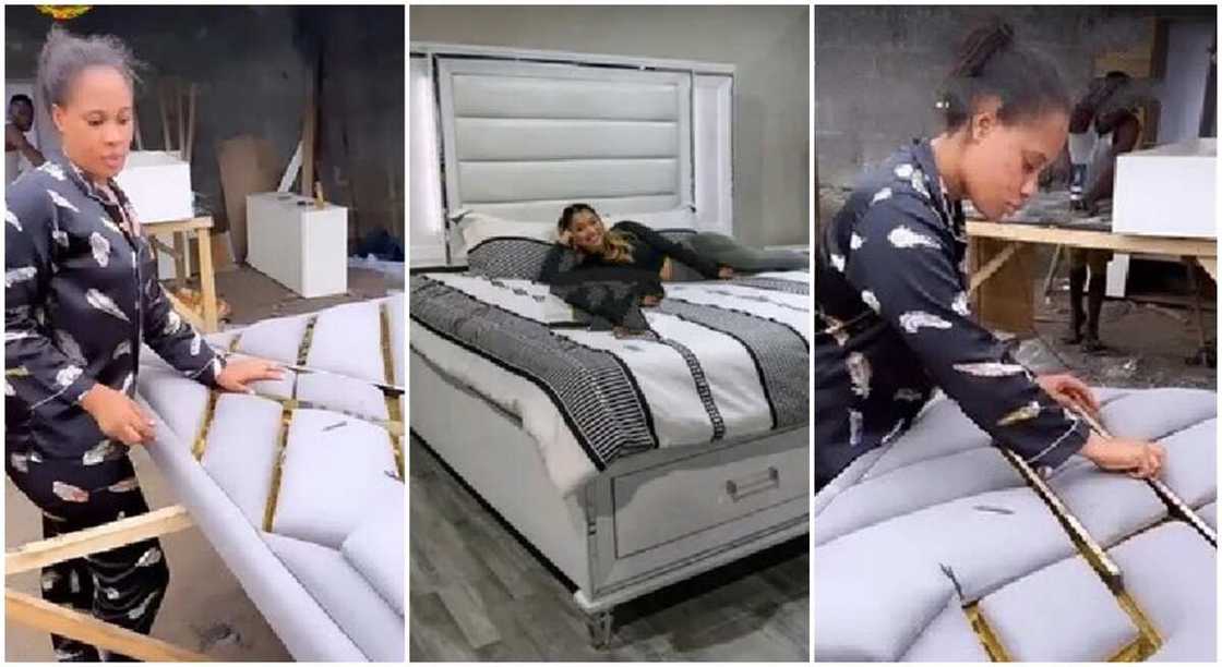 Pretty lady works on luxury furniture Pretty lady works on luxury furniture