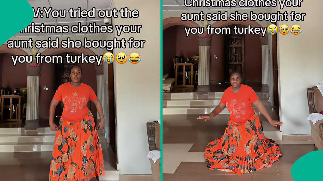 Nigerian lady shows clothes she got from her aunt.