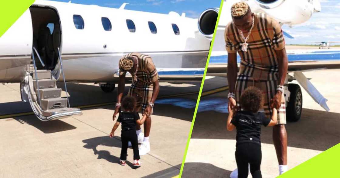 Victor Osimhen was spotted with his daughter Hailey beside a private jet Victor Osimhen was spotted with his daughter Hailey beside a private jet
