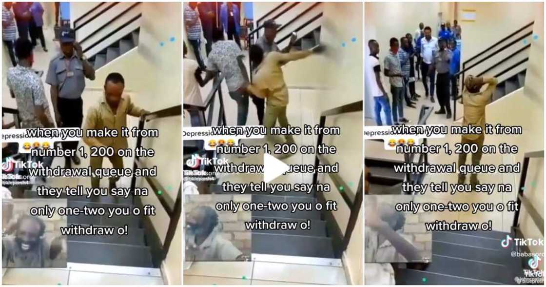 Security man, man slaps security man in a bank Security man, man slaps security man in a bank