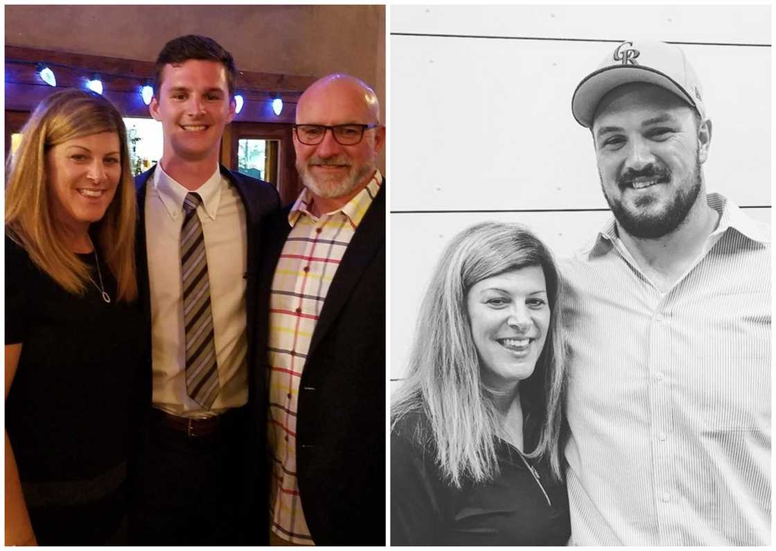 Connor McGovern accompanied by his parents during his college graduation (L). The football player posses for a photo with his mother (R).