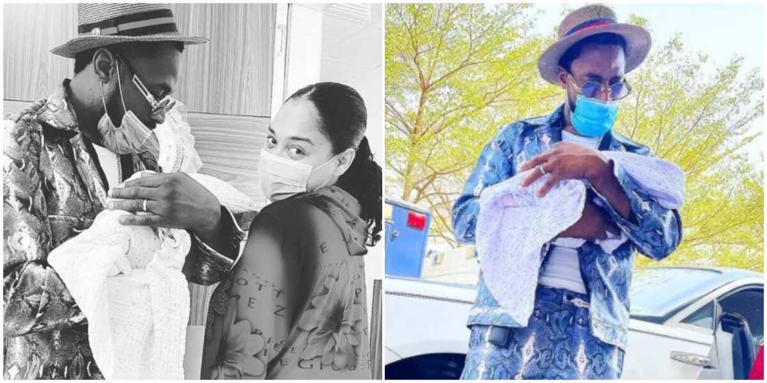 Grateful: D'banj shares new photos with his new born baby, wife