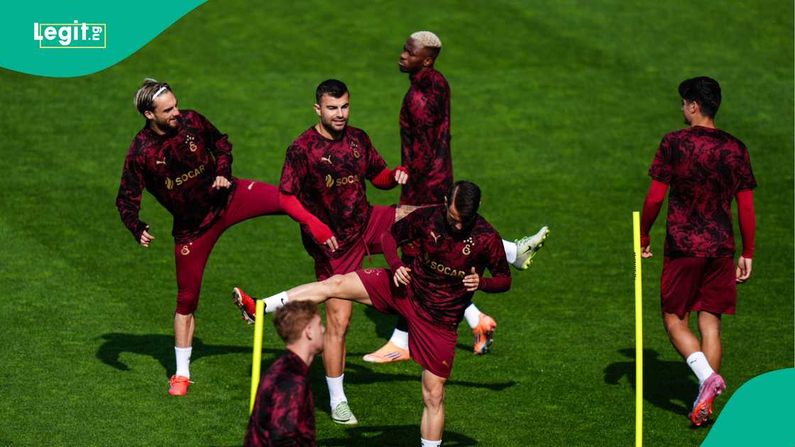 Victor Osimhen, Abdekerim Badarkci, Galatasaray, Florya Oktay Metin facilities, Istanbul, Turkiye. Victor Osimhen, Abdekerim Badarkci, Galatasaray, Florya Oktay Metin facilities, Istanbul, Turkiye.