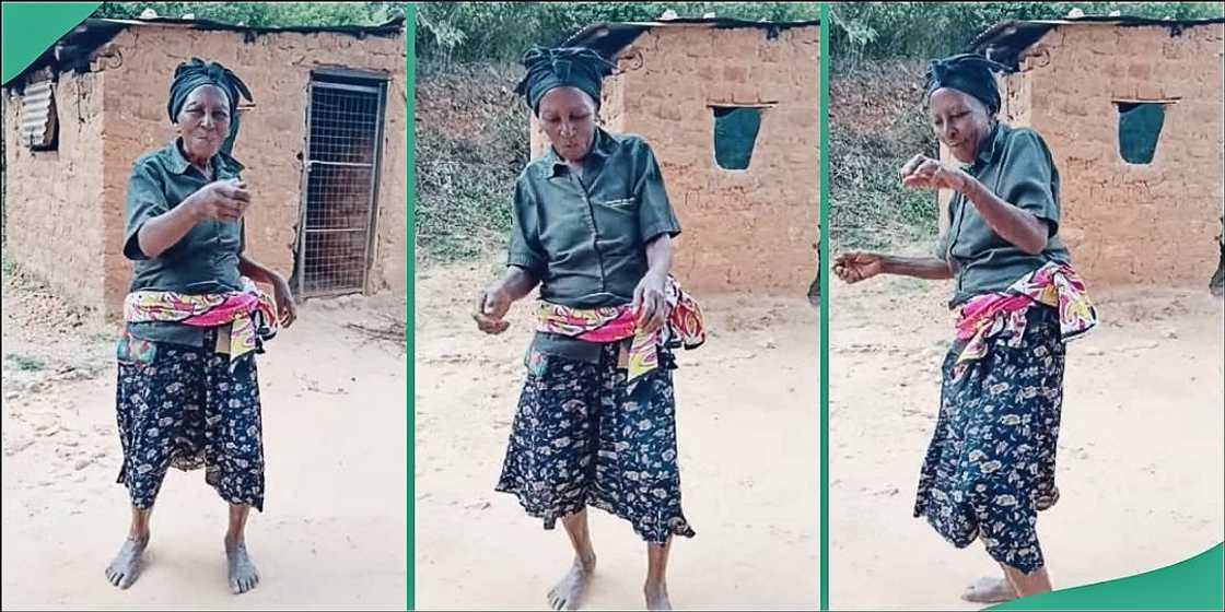 Elderly woman dances energetically Elderly woman dances energetically