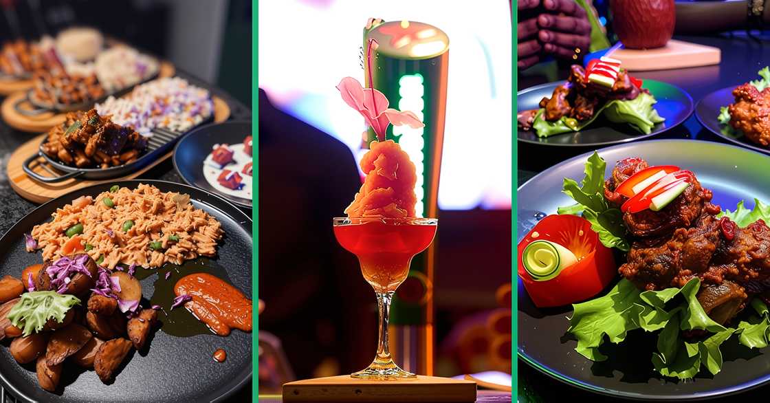A display of dishes and a cocktail served at Sky Bar PHC restaurant A display of dishes and a cocktail served at Sky Bar PHC restaurant