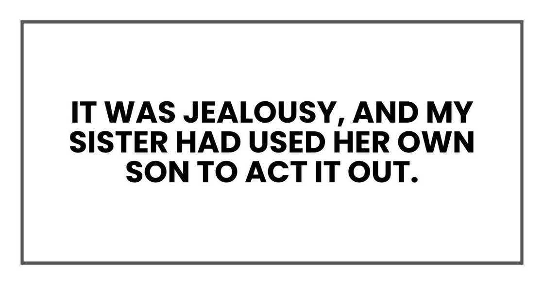 It was jealousy, and my sister had used her own son to act it out.