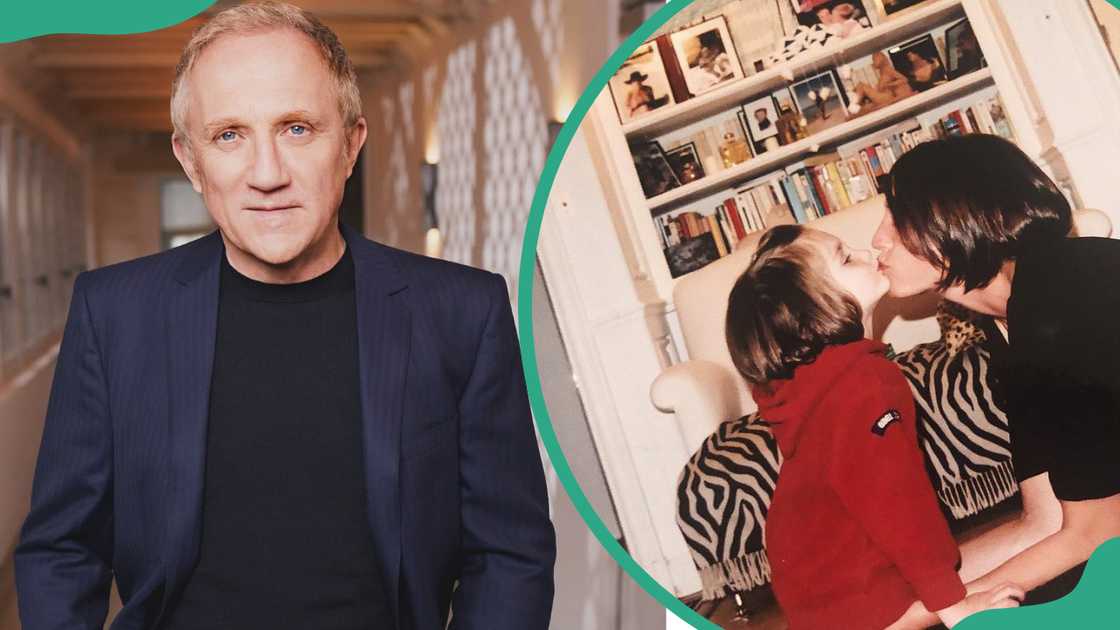 François-Henri Pinault in a hallway and Dorothée Lepère kissing her daughter François-Henri Pinault in a hallway and Dorothée Lepère kissing her daughter