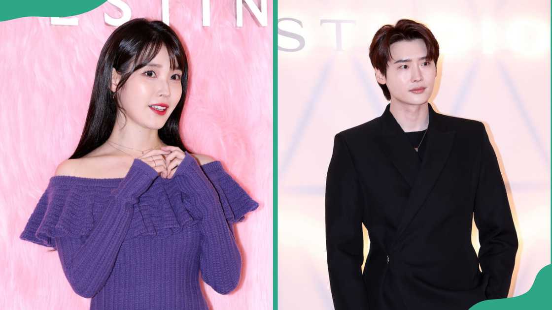 South Korean actress and singer IU, aka Lee Ji-Eun, at Lotte World Mall in Seoul, South Korea (L). South Korean actor Lee Jong-Suk at Walkerhill Hotel in Seoul, South Korea (R) South Korean actress and singer IU, aka Lee Ji-Eun, at Lotte World Mall in Seoul, South Korea (L). South Korean actor Lee Jong-Suk at Walkerhill Hotel in Seoul, South Korea (R)