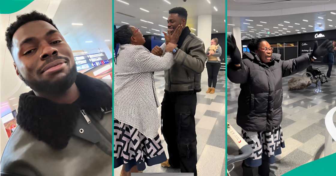 Nigerian man emotional as he reunites with his mum in Finland after 10 years apart.