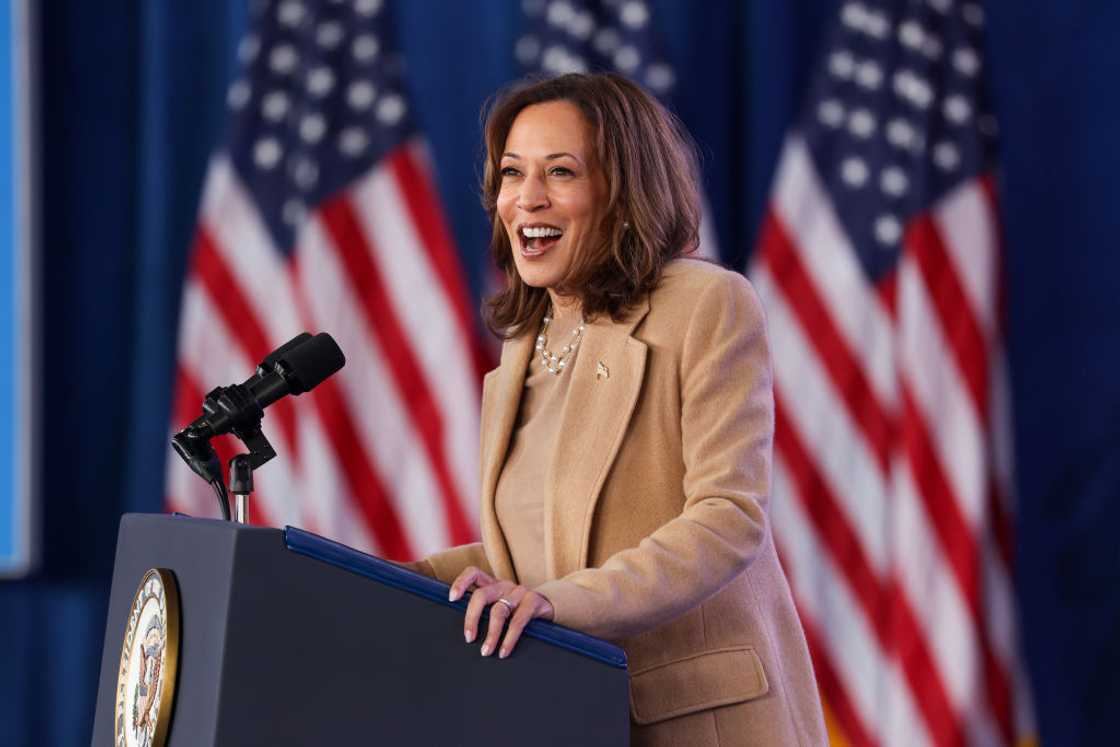 Kamala Harris speaks during a campaign rally