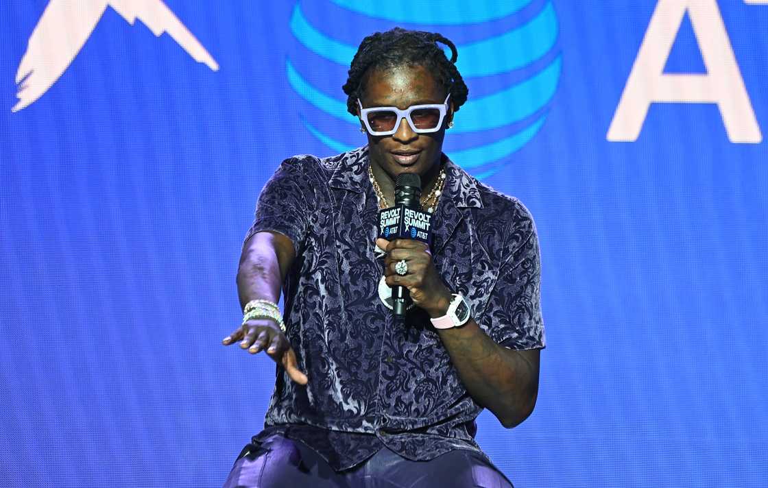 Rapper Young Thug speaks onstage at the 2021 REVOLT Summit