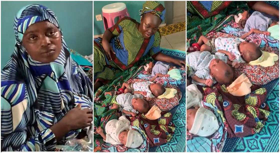 Photos of a young mother and her quadruplets. Photos of a young mother and her quadruplets.
