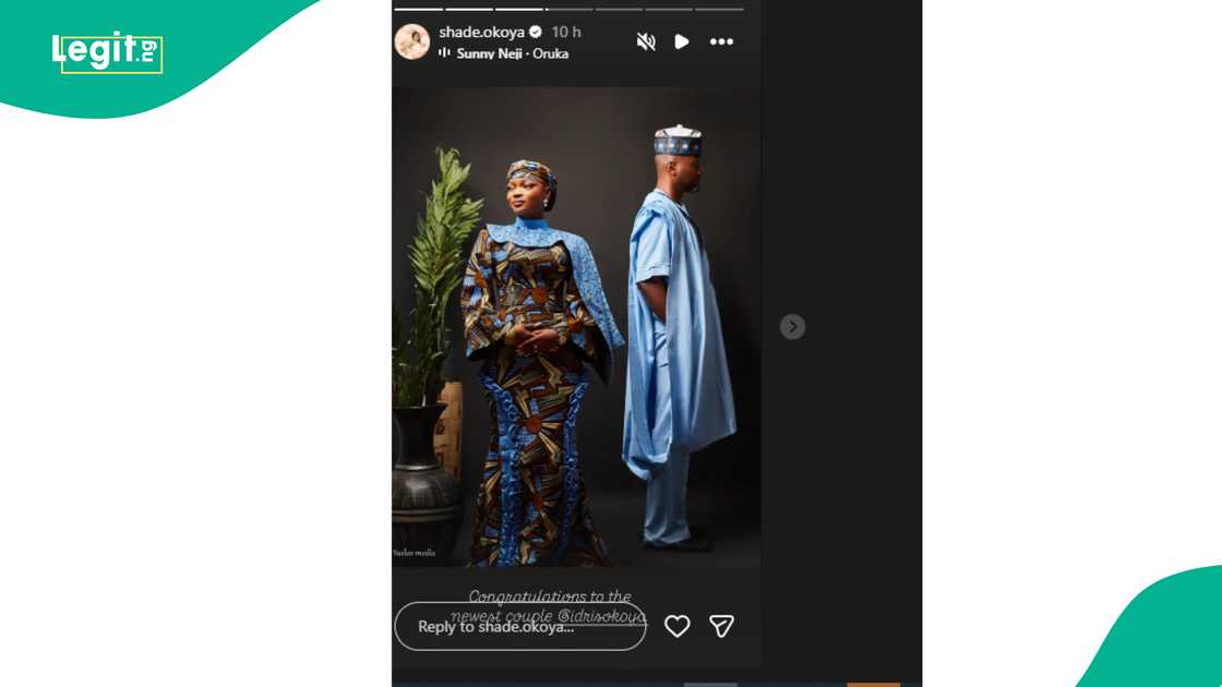 Shade Okoya congratulated Idris on his wedding, celebrating the newlyweds online.