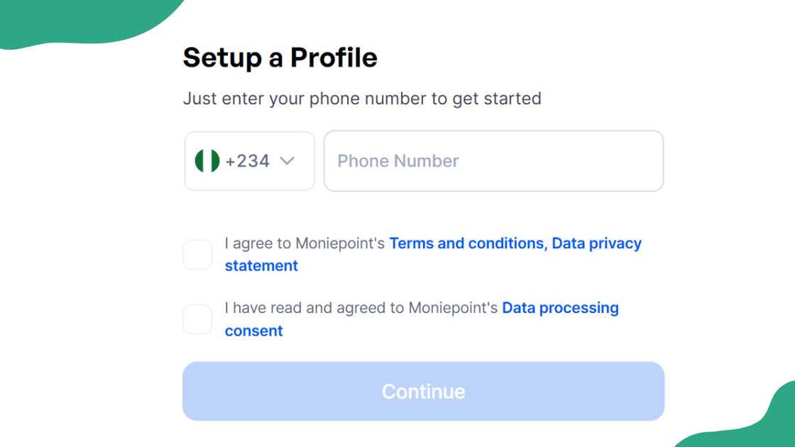 Moniepoint business account application page.