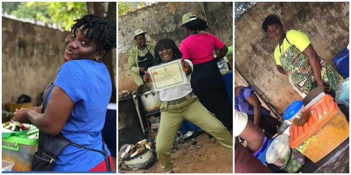 Nigerians react as female graduate becomes a food seller, showcases her African salad business with joy