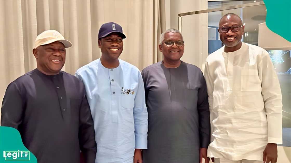 Femi Otedola hosts Lagos deputy governor Obafemi Hamzat at a private dinner attended by Nigerian billionaires Aliko Dangote and Abdul Samad Rabiu