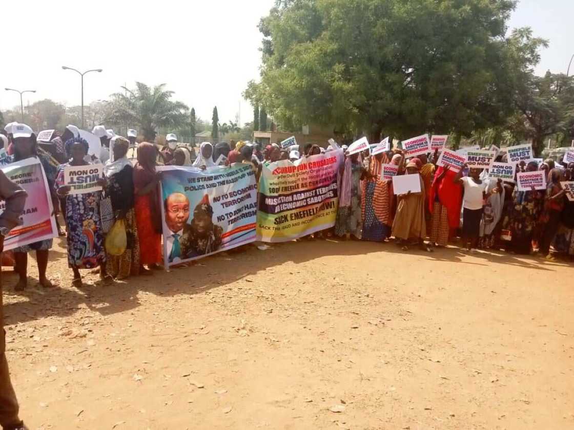 Central Bank of Nigeria, CBN, Godwin Emefiele, protest, Presidential Villa, Muhammadu Buhari